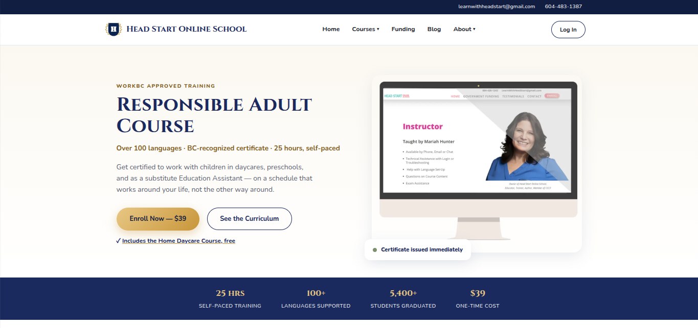 Head Start Online School homepage preview